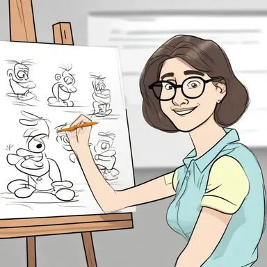 While giving an impromptu critique, the art teacher used examples from popular cartoons to demonstrate different animation techniques.