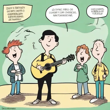 In the comic strip, the character suddenly burst into an impromptu song, surprising everyone around.