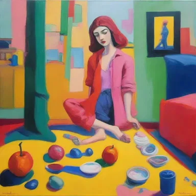 The artist's painting had a campy feel, with vibrant colors and playful subject matter.