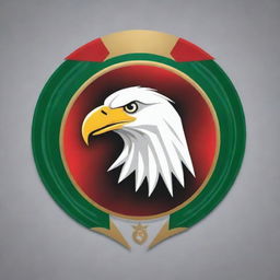 Design a logo for the Iraqi national team featuring an elegant, majestic eagle in vibrant colors, epitomizing strength and prestige.