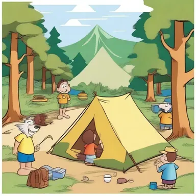 In the cartoon show, the characters set up a camp in the wilderness to go on various adventures.