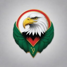 Design a logo for the Iraqi national team featuring an elegant, majestic eagle in vibrant colors, epitomizing strength and prestige.