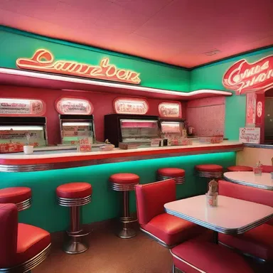 The neon signs and kitschy decor of the retro-themed diner gave it a campy aesthetic.