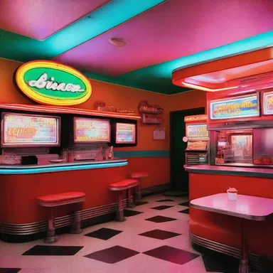 The neon signs and kitschy decor of the retro-themed diner gave it a campy aesthetic.