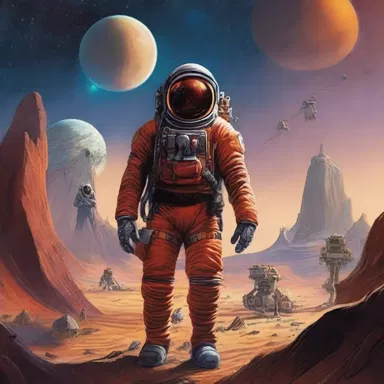 In the science fiction novel, the camp of space explorers set out on a mission to uncover the secrets of a distant planet.