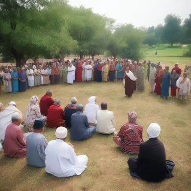 Within the religious camp, believers gather to practice their faith and support one another in their spiritual journey.