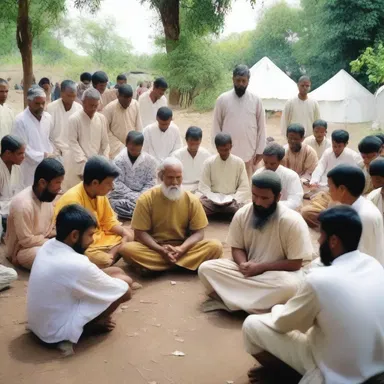 Within the religious camp, believers gather to practice their faith and support one another in their spiritual journey.