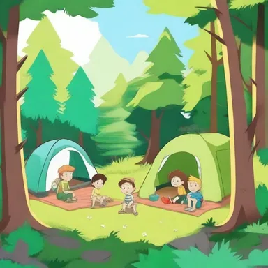In the cartoon series, the characters camped in the forest during their summer vacation.