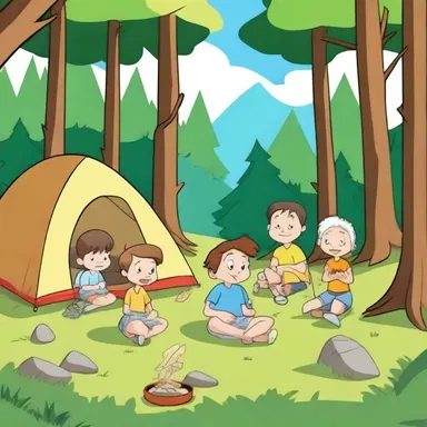 In the cartoon series, the characters camped in the forest during their summer vacation.