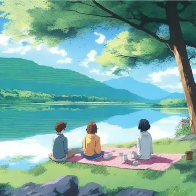 In the anime series, the main characters often camped beside a beautiful lake when they needed a break from their adventures.