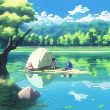 In the anime series, the main characters often camped beside a beautiful lake when they needed a break from their adventures.