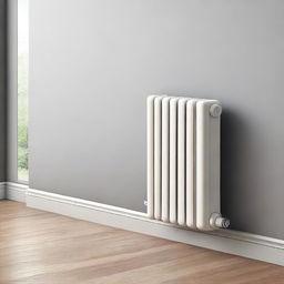 A high-resolution digital art image showcasing a radiator with a minimalistic, modern, and user-friendly thermostat installed on the side