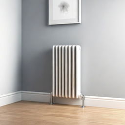 A high-resolution digital art image showcasing a radiator with a minimalistic, modern, and user-friendly thermostat installed on the side