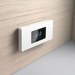 A high-quality digital art image portrays a minimalistic, modern, and user-friendly thermostat installed on the side of a radiator