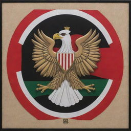 A logo featuring the emblem of Iraq, with the prominent eagle, framed by the national flag colors of red, white, and black.