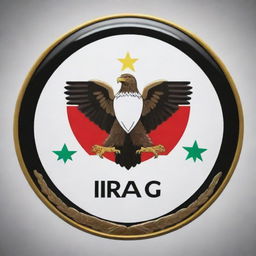 A logo featuring the emblem of Iraq, with the prominent eagle, framed by the national flag colors of red, white, and black.