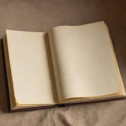 An opened vintage photo album with blank glossy pages nestled in a warmly lit setting.