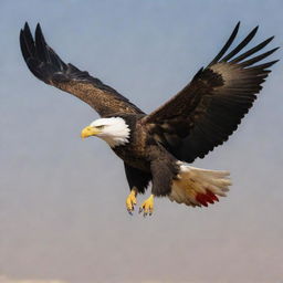 An eagle in flight, brilliantly delineated with the colors and symbols of the Iraqi flag