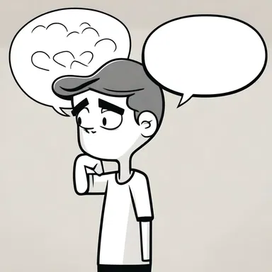 In the cartoon, the character's pensiveness was portrayed with thought bubbles above their head.