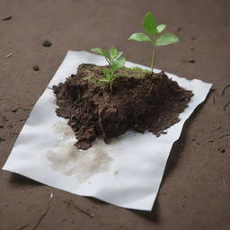 A realistic, detailed depiction of a piece of paper rotting on the Earth's natural environment.