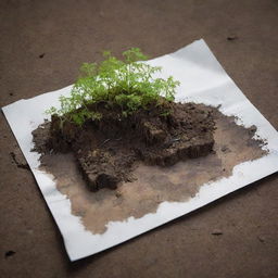 A realistic, detailed depiction of a piece of paper rotting on the Earth's natural environment.