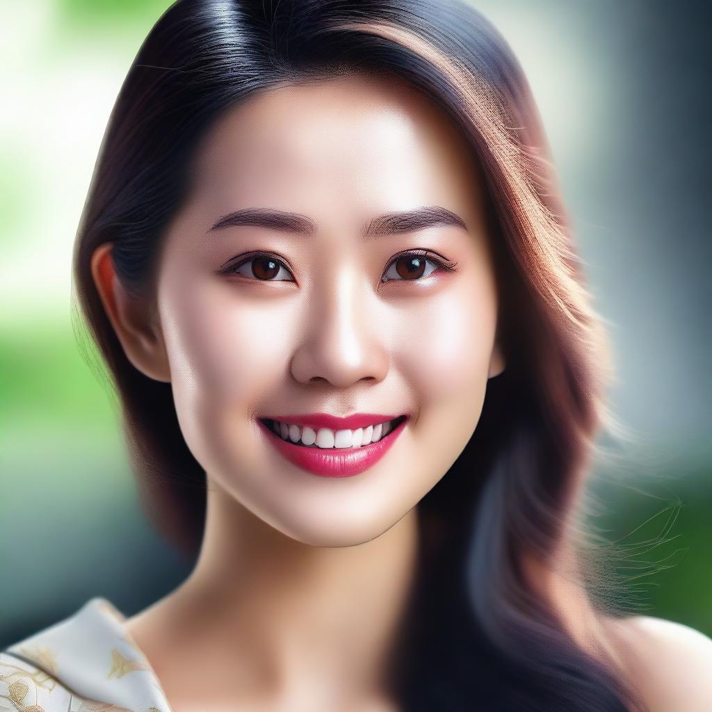 A high-quality digital art image showcasing an attractive Asian woman