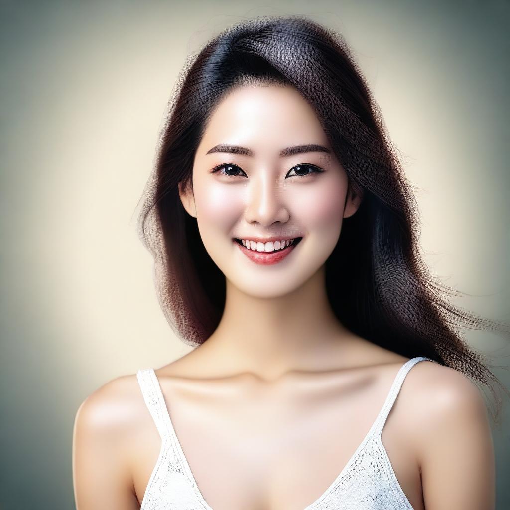 A high-quality digital art image showcasing an attractive Asian woman