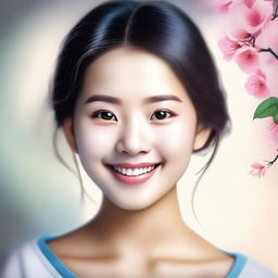 A high-quality digital art piece featuring a beautiful Asian girl