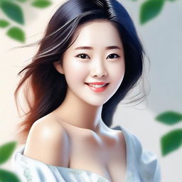 A high-quality digital art piece featuring a beautiful Asian girl