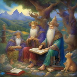 A highly detailed, richly colored digital art image in the style of Josephine Wall, James C Christensen, and Brian Froud