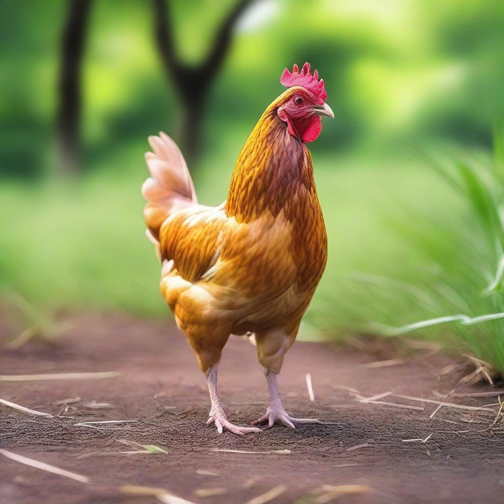 A high-quality photograph showcasing a real chicken in its natural environment