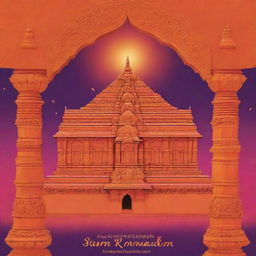 Design a vibrant and festive poster for the Ram Mandir inauguration celebrations. The poster should prominently feature the Ram Mandir, have festive elements such as garlands and lanterns, and a palette of warm, traditional hues.