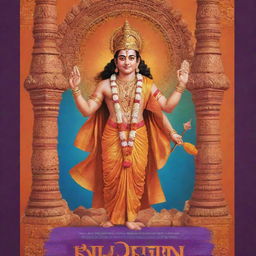 Create a vibrant poster for Ram Mandir inauguration featuring a tasteful and respectful image of Lord Sri Rama. Design elements should include the temple, festive decor, and traditional hues.