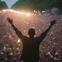 A magnificent individual leading a crowd of a million demonstrators, surrounded by an aura of light.