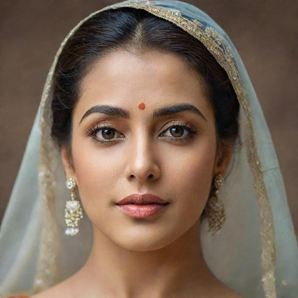 A stunning portrait of a woman with a beautifully crafted face, reminiscent of the charm conveyed by Salman Khan.