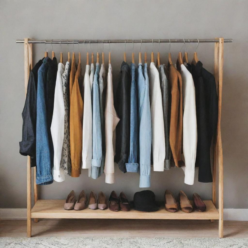 A collection of fashionable, trendy clothes displayed neatly on a rack