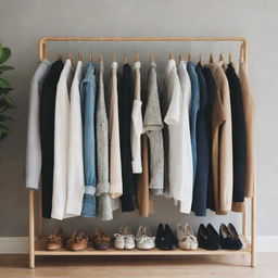 A collection of fashionable, trendy clothes displayed neatly on a rack