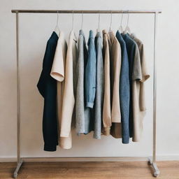 A collection of fashionable, trendy clothes displayed neatly on a rack