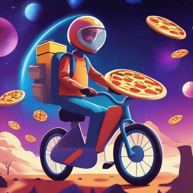 A high-quality digital art image showcasing a futuristic pizza delivery service