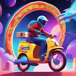 A high-quality digital art image showcasing a futuristic pizza delivery service