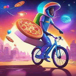 A high-quality digital art image showcasing a futuristic pizza delivery service