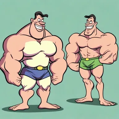 The cartoon character's exaggerated muscle tone added to their humorous appearance.