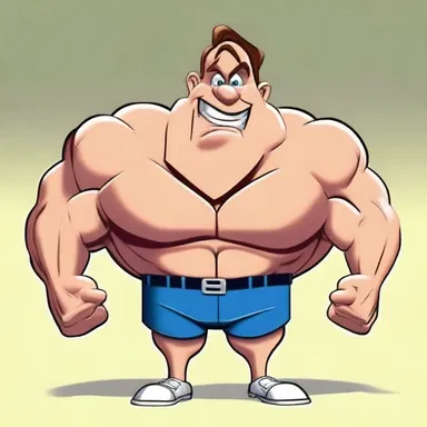 The cartoon character's exaggerated muscle tone added to their humorous appearance.