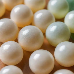 Close-up shot of Nata de Coco, a translucent, chewy, and glistening jelly-like food with fine details showcasing its texture and color.