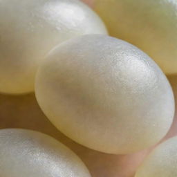 Close-up shot of Nata de Coco, a translucent, chewy, and glistening jelly-like food with fine details showcasing its texture and color.