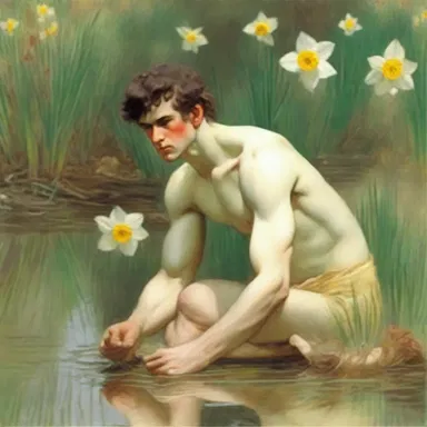 In Greek mythology, Narcissus is often portrayed as an introspective character obsessed with his own beauty.