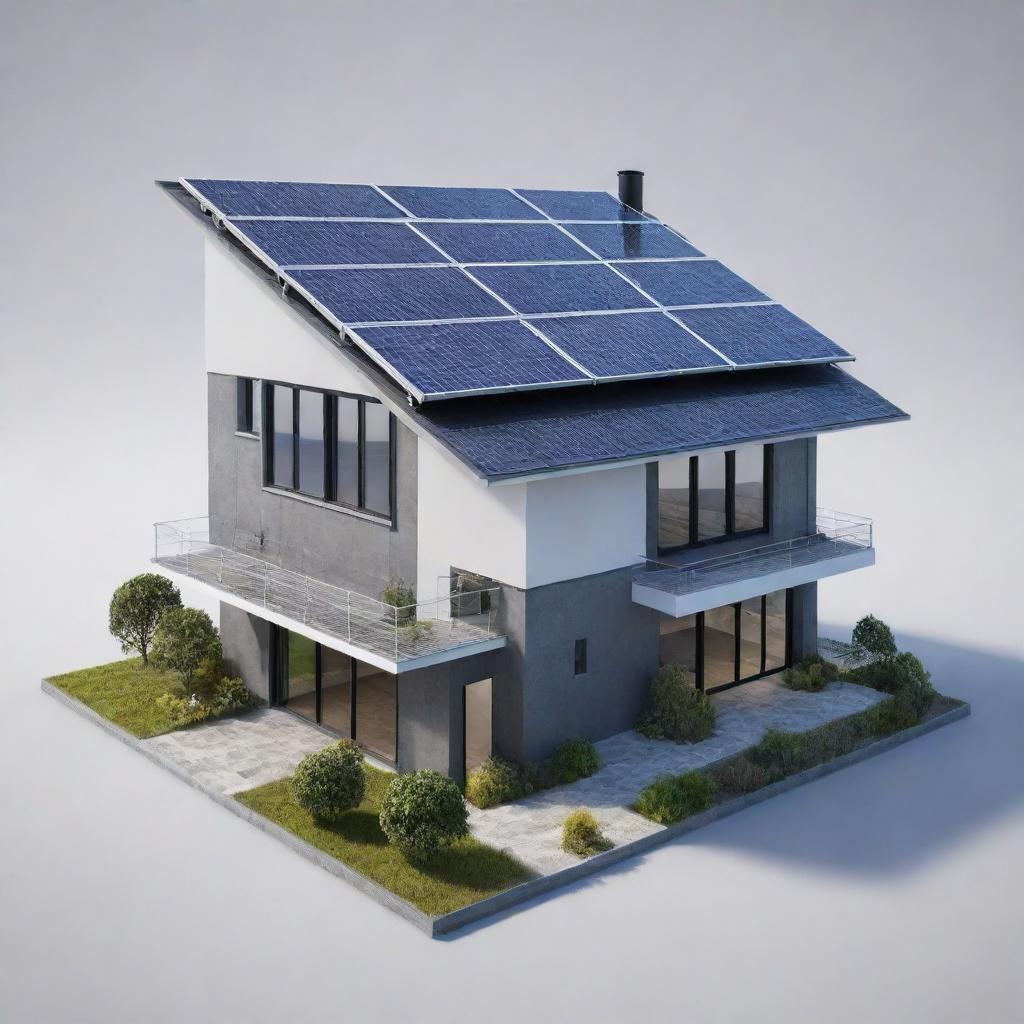 A detailed logo showcasing a house constructed from brilliantly gleaming solar panels.