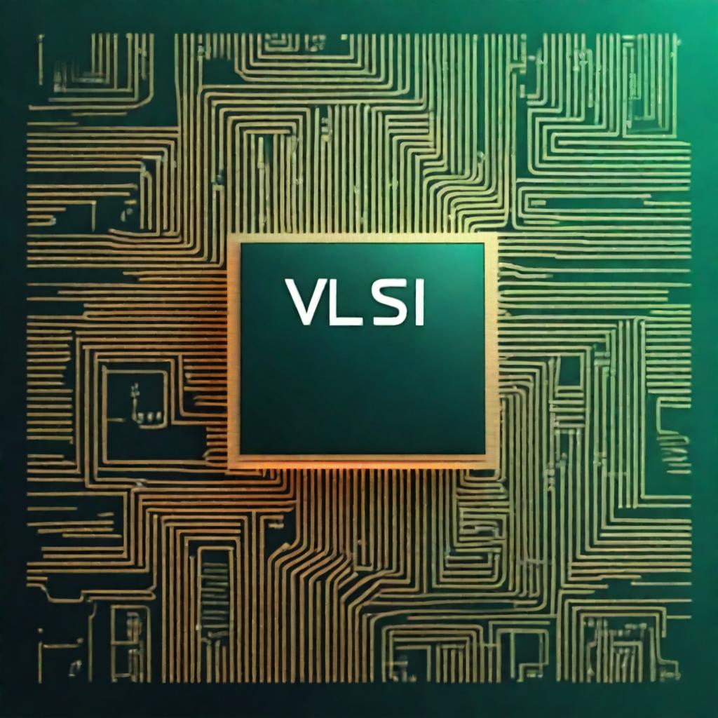 A high-quality digital art image for a book cover page, featuring a sleek design with VLSI theme