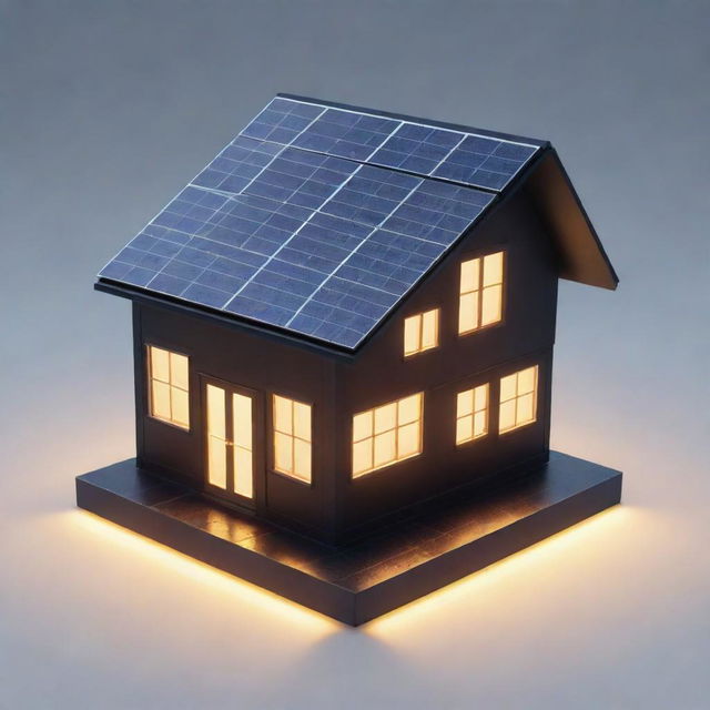 An animated logo depicting a house made of radiant solar panels, with panels subtly gleaming and twinkling to show energy production.