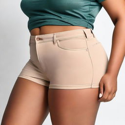 This is a high-quality image of a person with a curvy figure wearing tight shorts